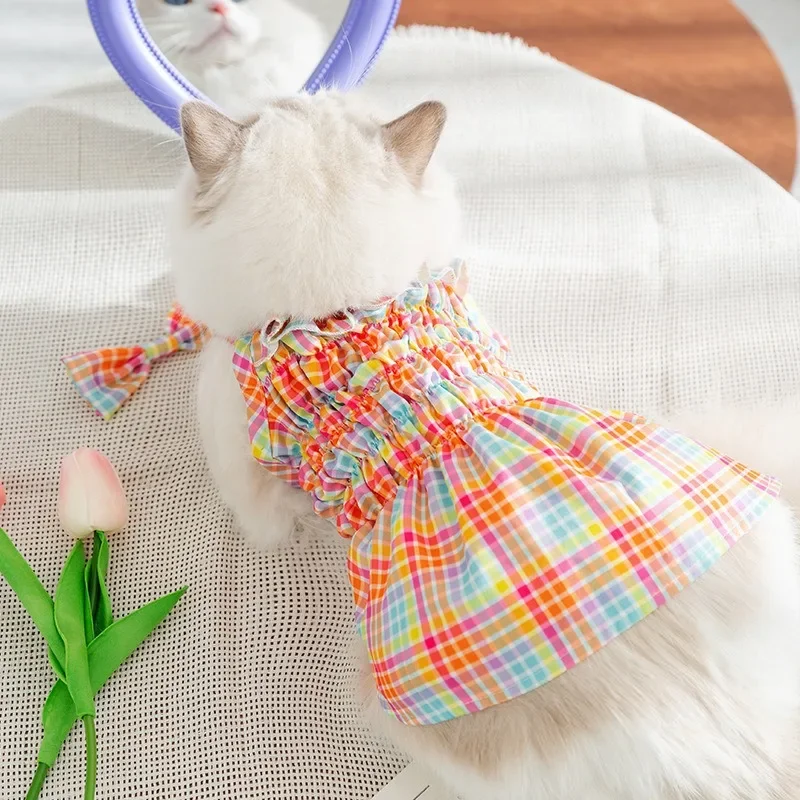 Instagram Korea Anti-hair Removal Cat Spring/Summer Princess Style Colorful Vacation Style Sub Halter Skirt Dog Dress Pet Clothe