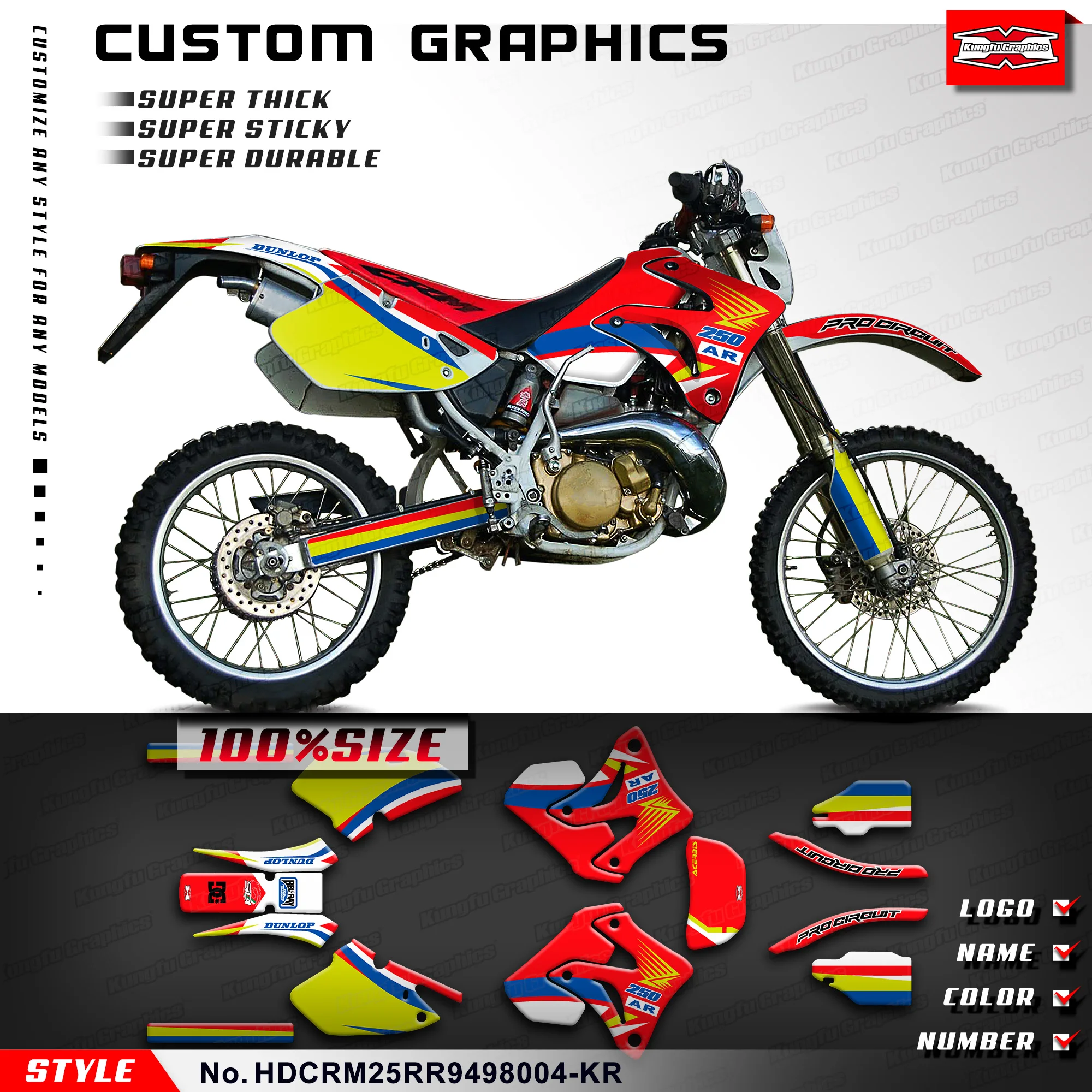 

KUNGFU GRAPHICS Dirt Bike Stickers MX Decal for Honda CRM250RR AR MK3 1994 1995 1996 1997 1998, HDCRM25RR9498004-KR