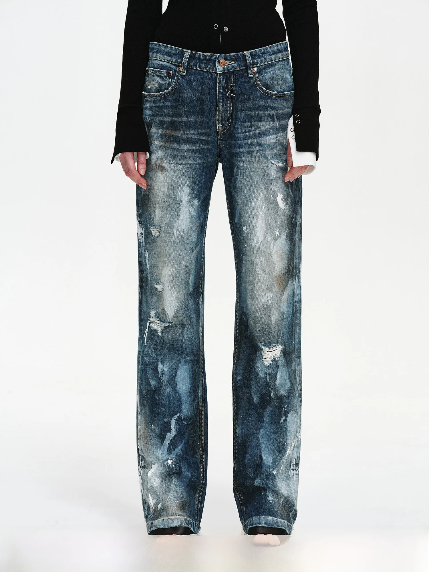 

Fuzhen Hand Washed Vintage Street Style Cotton Jeans mid Low Waist Straight Leg Denim Pants Women's Casual Spring Autumn