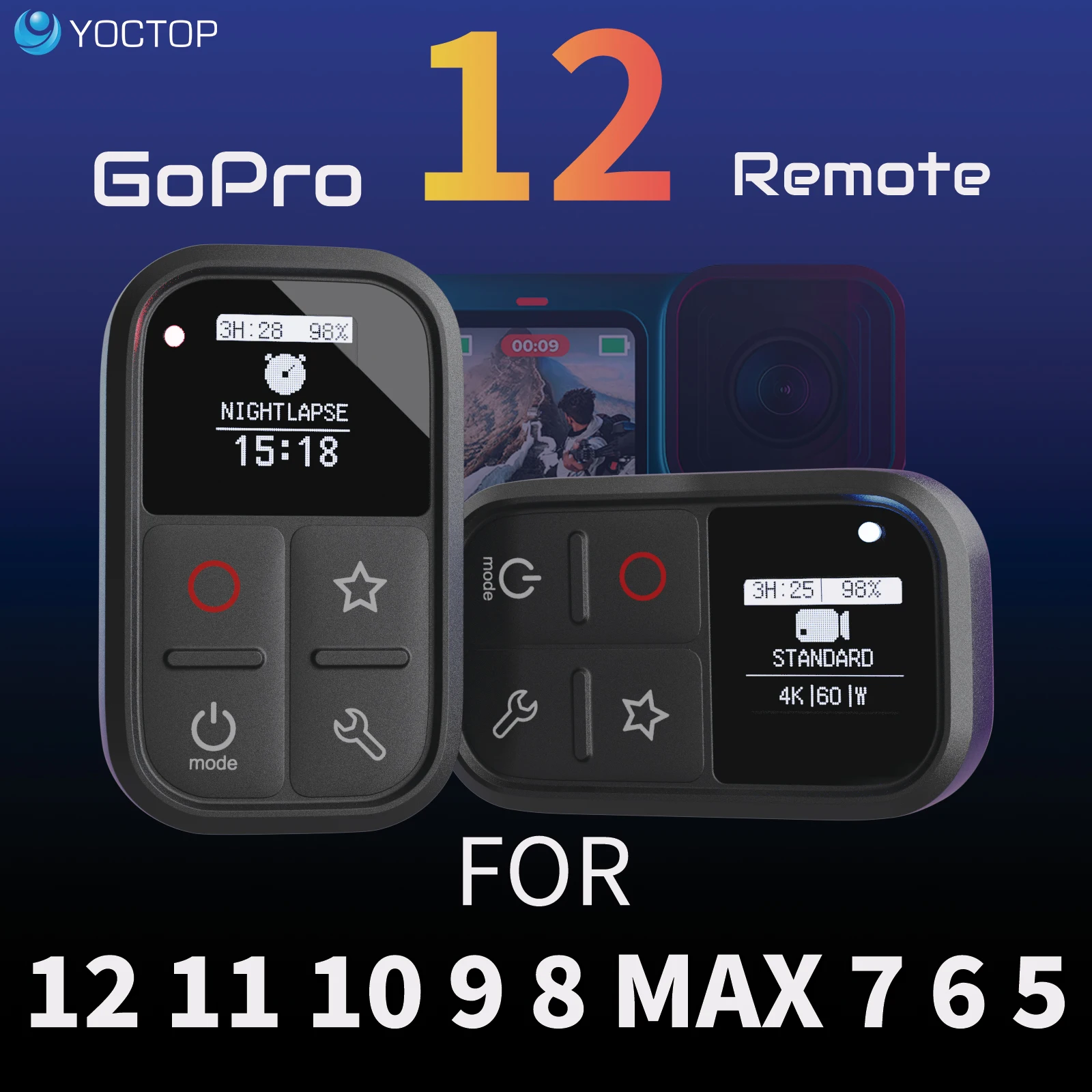 Remote Control for GoPro 12 11 10 9 8 Max 7Black 6 5 with OLED Screen and Color Indicator Remote for Hero11 Hero12 Gopro 10