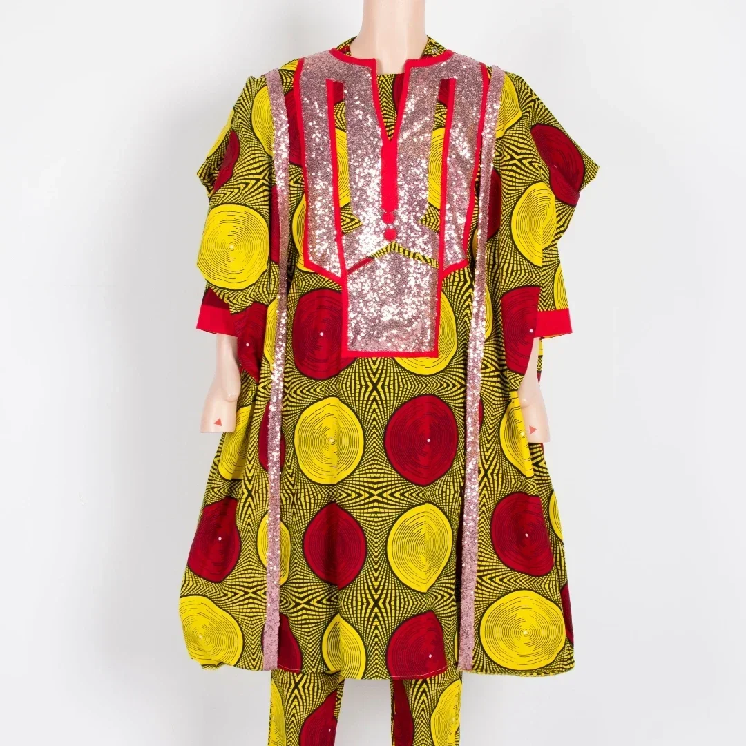 Afrikanische dashiki männer outfit nigerian agbada robe anzug 3 stück set loser mantel und fit hemd und hose abaya bazin riche men wyn1640