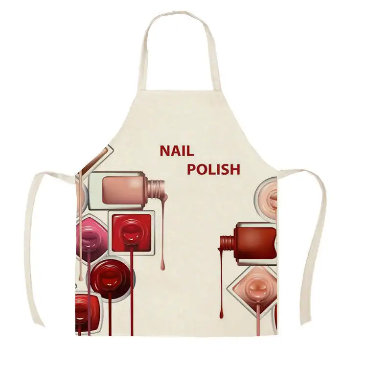 1Pcs Kitchen Apron Color nail polish bottle Printed Sleeveless Cotton Linen Aprons Men Women Home Cleaning Tools 55*68cm