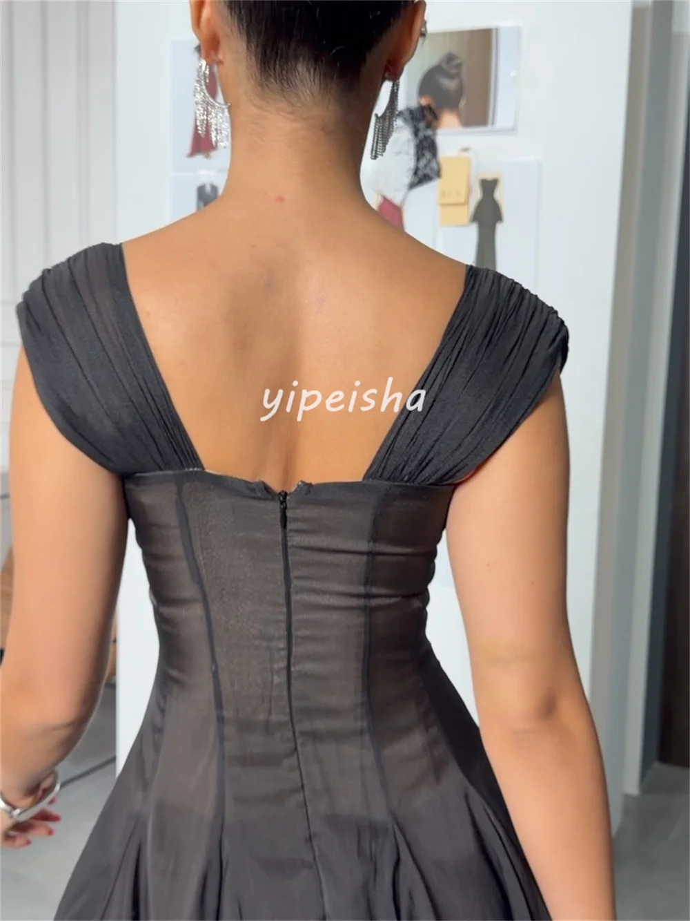 Customized Sexy Fashion Pleat Ruched A-line Square Neck Midi Dresses Bespoke Occasion Dresses Sizes Available High Quality