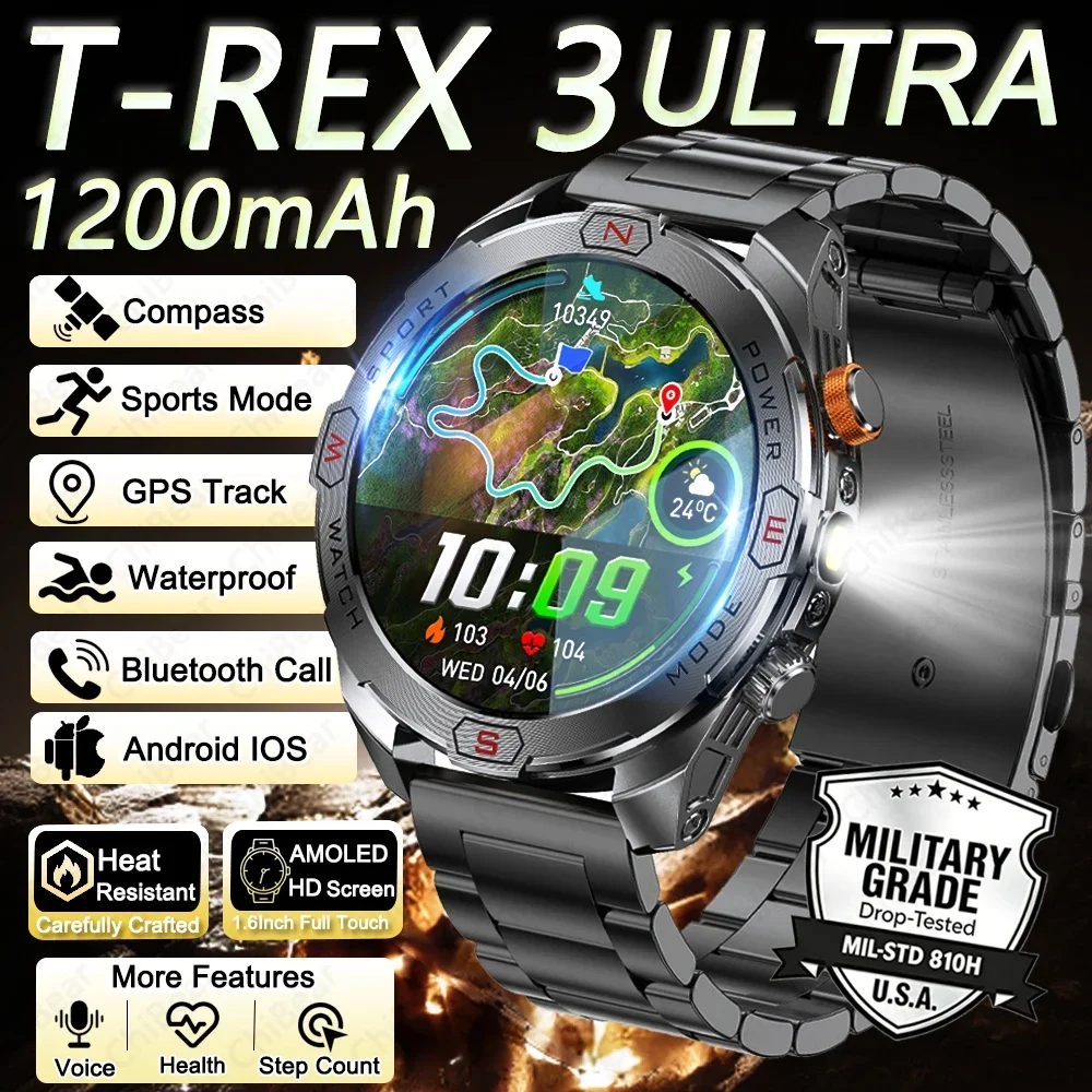 2026New Military 1200mAh Battery Smart Watch Men T-Rex 3 1.6