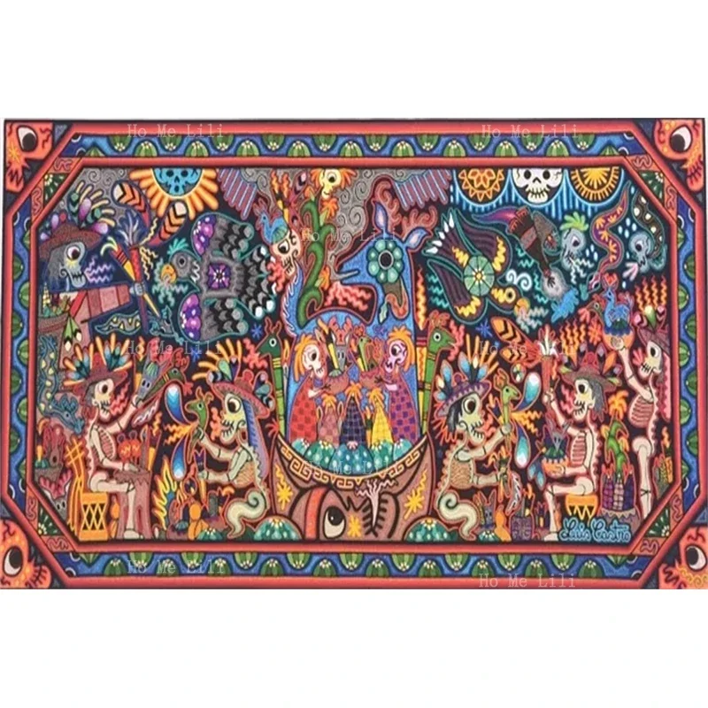 Wixarika Symbology Yarn Paintings Traditional Offerings And Ceremonies Mexico Huichol Art Quick Drying Towel