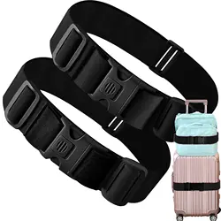 Luggage Straps,2 PCS High Elastic Suitcase Belt with Anti-Pinch Buckles, Travel Accessories, One Short and One Long,Black