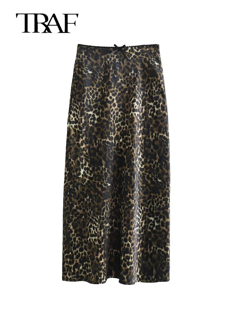 TRAF Women Vintage Chic Leopard Skirt 2024 New Fashion Spring Summer Holiday Women Skirt Women Zipper Long Straight Skirt