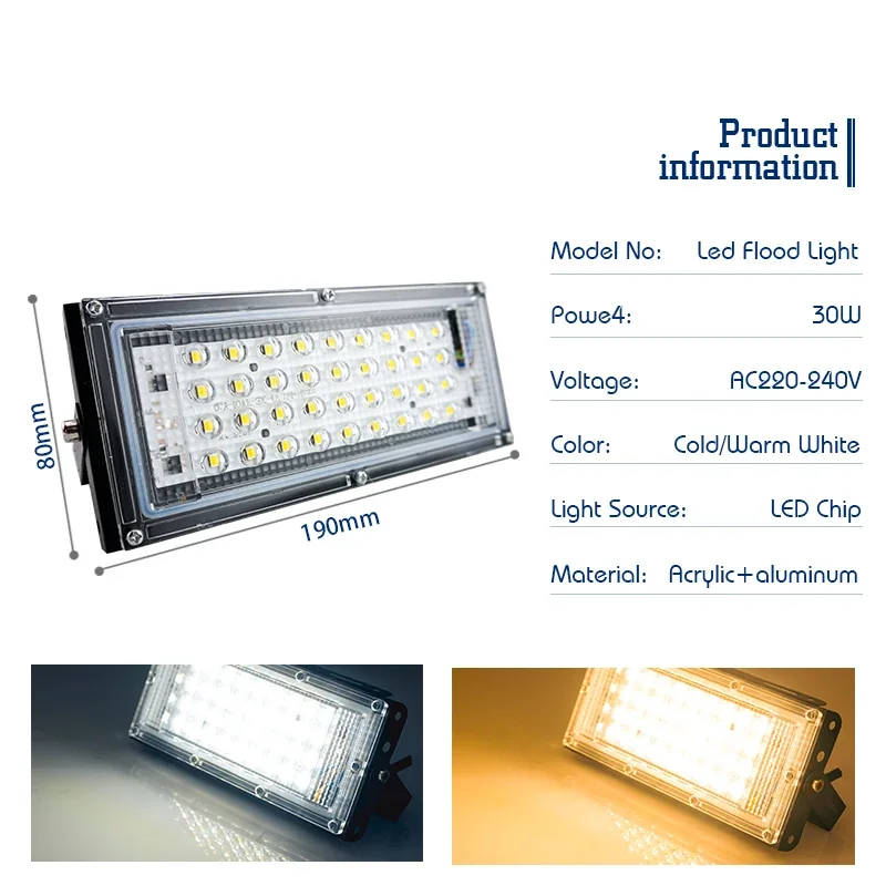 30W LED 투광 조명 Led 프로젝터 IP67 방수 반사경 AC 220V 230V 240V 가로등 벽 정원 스포트라이트 투광 조명