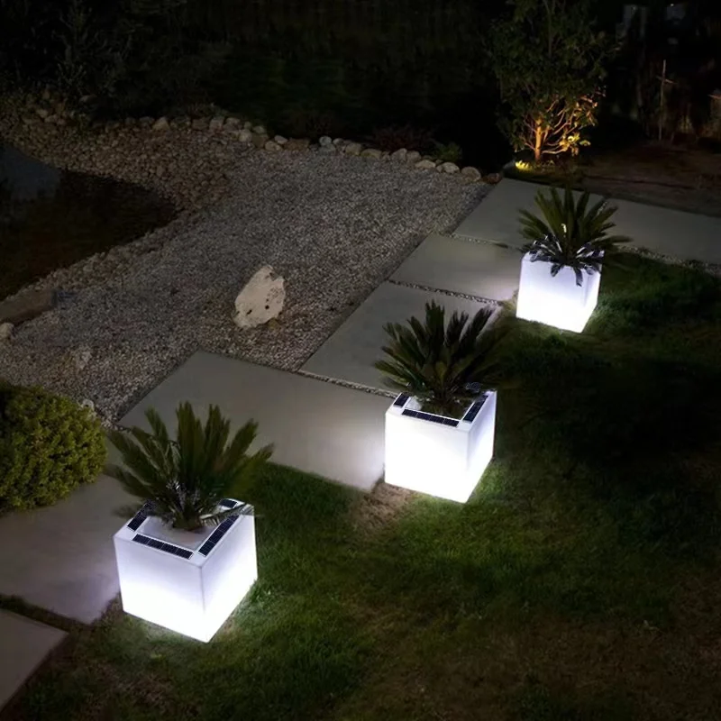 Luxury Courtyard Atmosphere glowing light up outdoor Decoration solar sublimation illuminated led plastic flowerpot