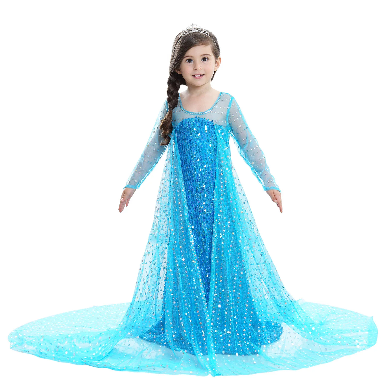 Sequin Elsa Dress with Long Cloak For Girls Halloween Princess Theme Party Frock Kids Carnival Fantasy Costume Fancy Outfits