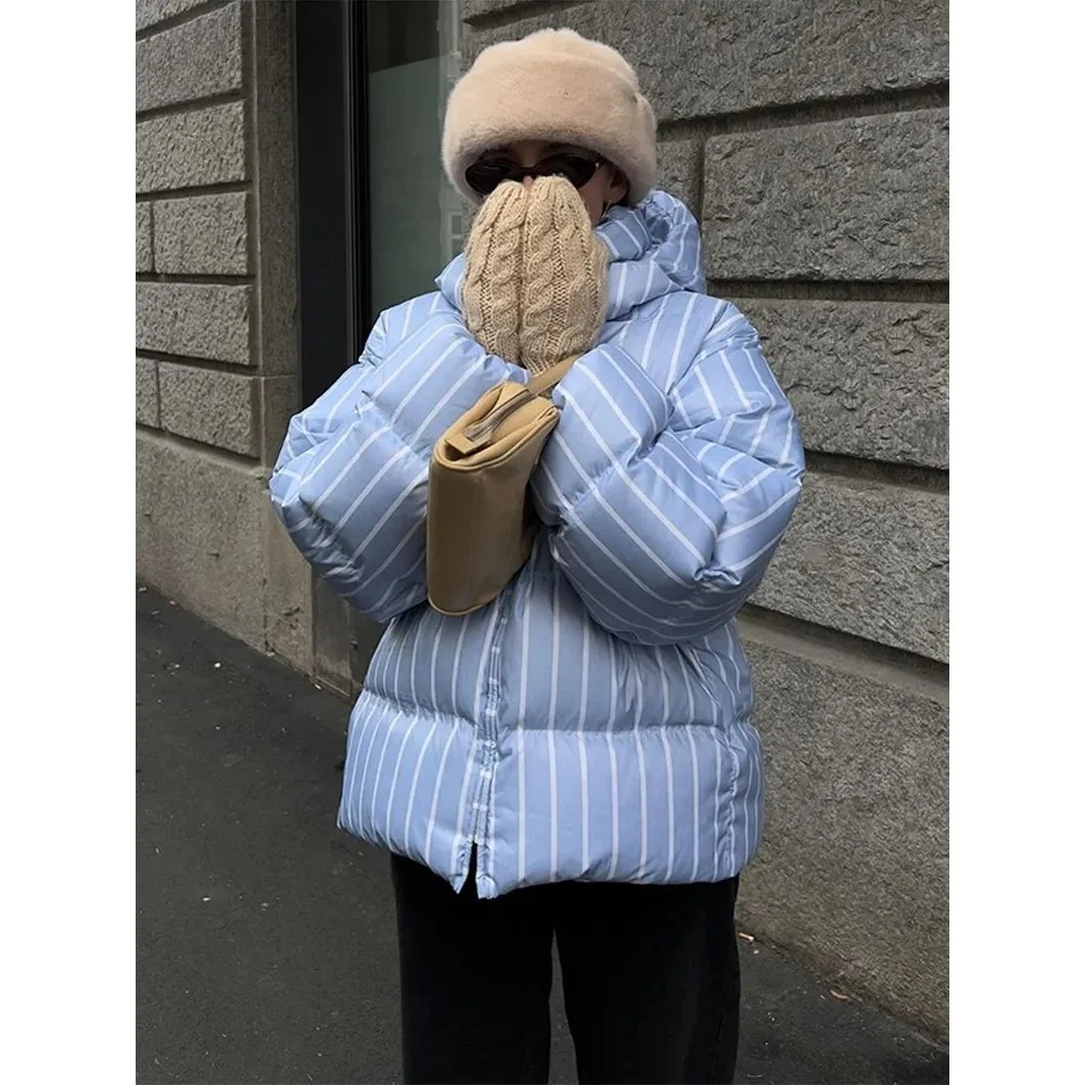 

Повседневная женская стеганая куртка в полоску, модная теплая утепленная женская куртка на молнии с капюшоном, осень-зима 202, женская уличная верхняя одежда, новинка