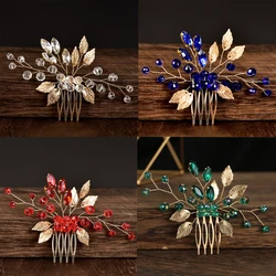 Fashion Bridal Hair Comb White Pearl Rhinestone Golden Flower Women Hair Clip Wedding Jewelry Hair Accessories Women Headpiece