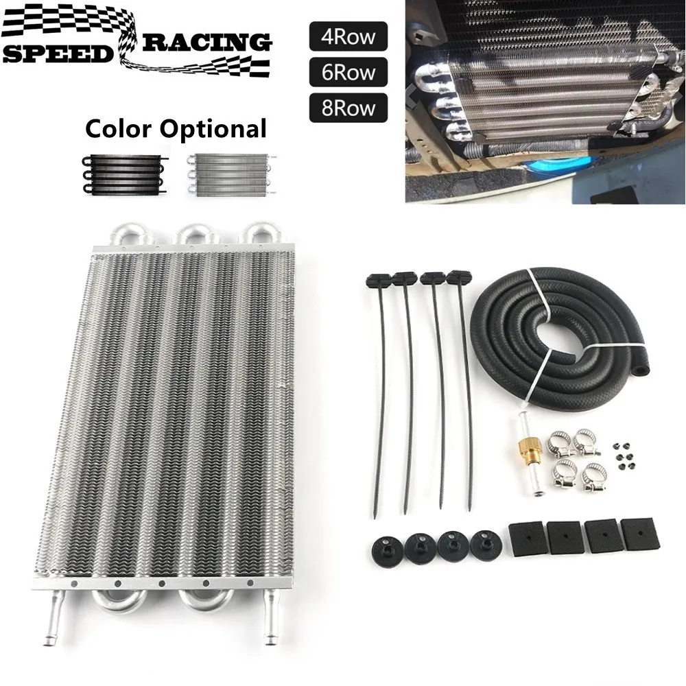 4 Row 6 Row 8 Row Universal Aluminum Remote Transmission Oil Cooler Auto-Manual Radiator Converter Kit TOC-1001