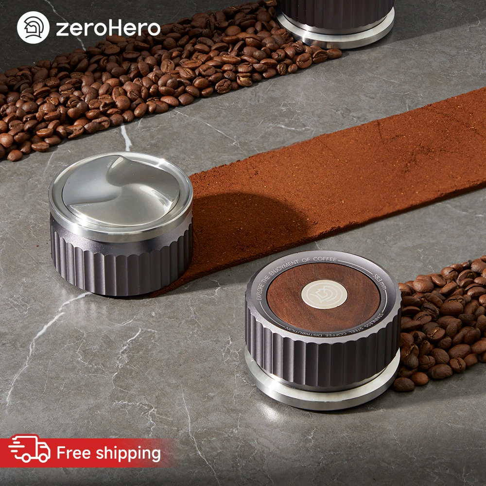 zeroHero 3 Sec Gravity Distributor 58mm Walnut Top 304 Stainless Base for Espresso Machine Brewing Barista Tools Stainless Kit