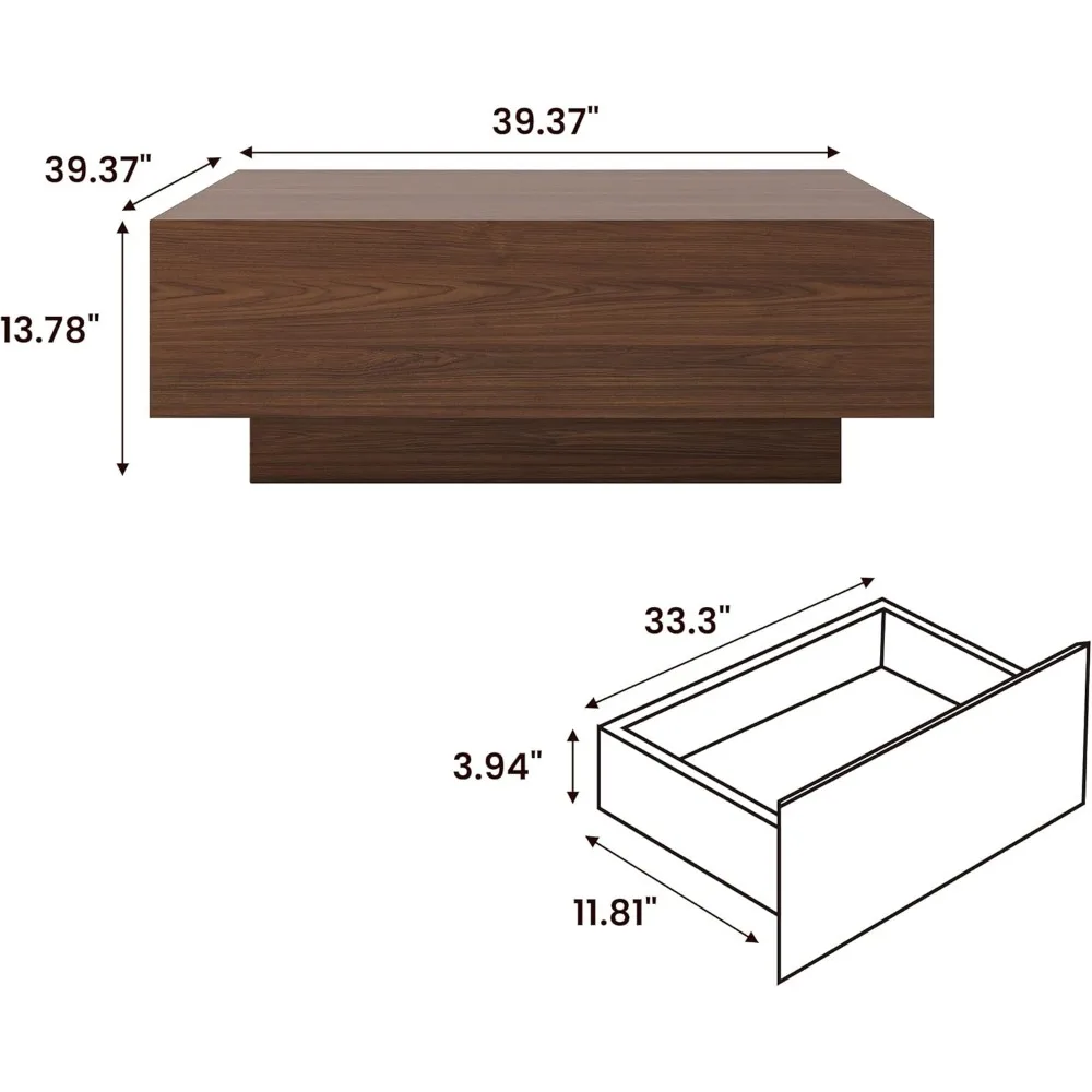 Mid Century Modern Coffee Table with Storage, Square Coffee Table with Drawers