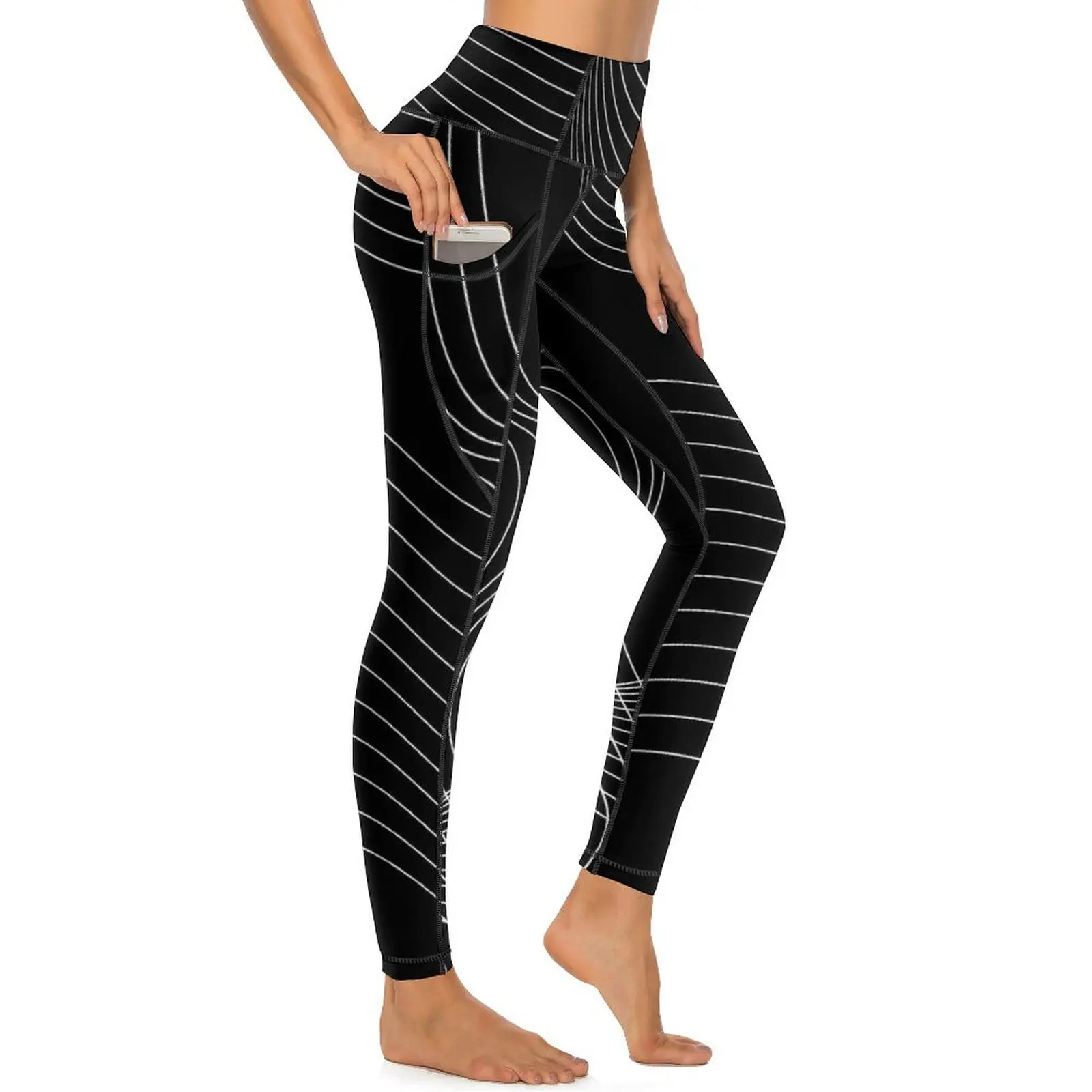 Striped Print Yoga Pants Sexy Wave Lines Design Leggings High Waist Fitness Running Leggins Women Fashion Elastic Sport Legging