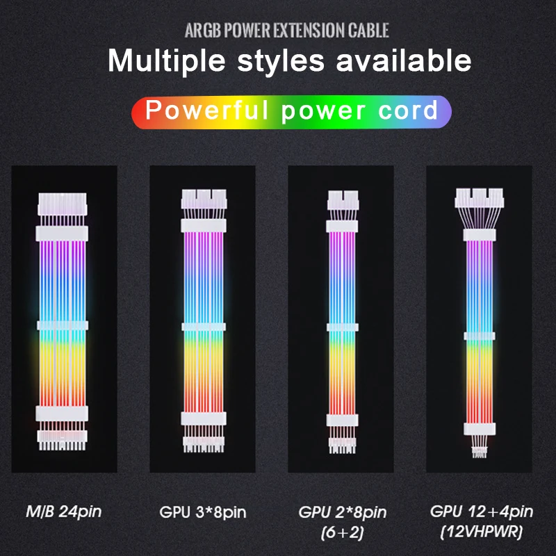 Imagem -06 - Argb Cabo de Extensão de Alimentação para Motherboard Connector Rainbow Cord Psu Connector Atx 24pin Gpu