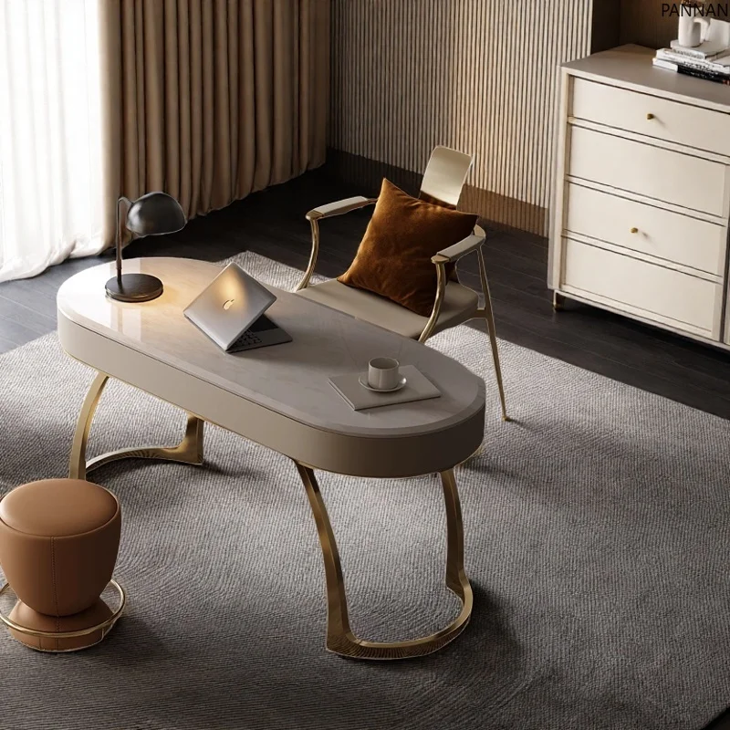 

Italian light luxury natural marble desk and chair living room bedroom study creative simple and modern