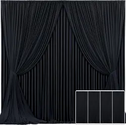 20ft×10ft Wrinkle Free Black Backdrop Curtain for Party, 4 Panels 5×10 ft Silky Polyester Photo Backdrop Drapes for Birthday Par