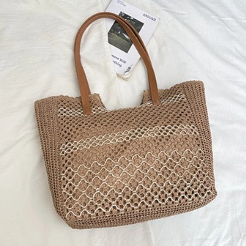 

New Ins Paper Rope Crossbody Bag Fashionable and Versatile Hollow Out Shoulder Bag Casual and Simple Beach Bag for Women