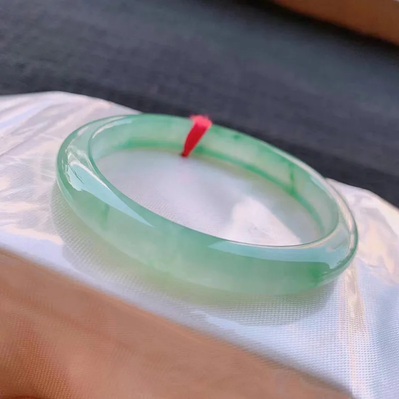 Myanmar Old Mine High- - Jadeite Bangle with Minimal Flashes Ice Type and Green-Flashing Imperial Consor