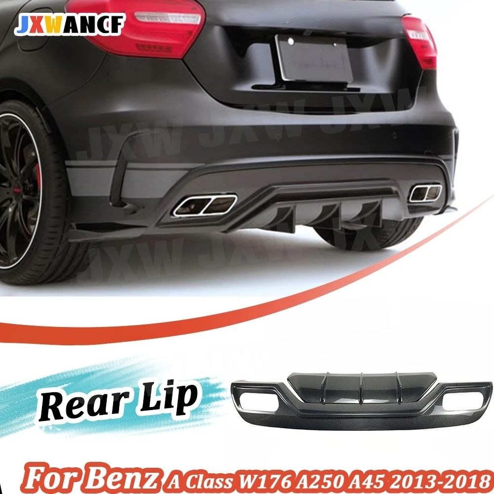 

JXWANCF Real Carbon Fiber Back Bumper Guard Rear Bumper Lip Spoiler For Benz A Class W176 A250 A45 AMG 2013-2018 FRP Accessories