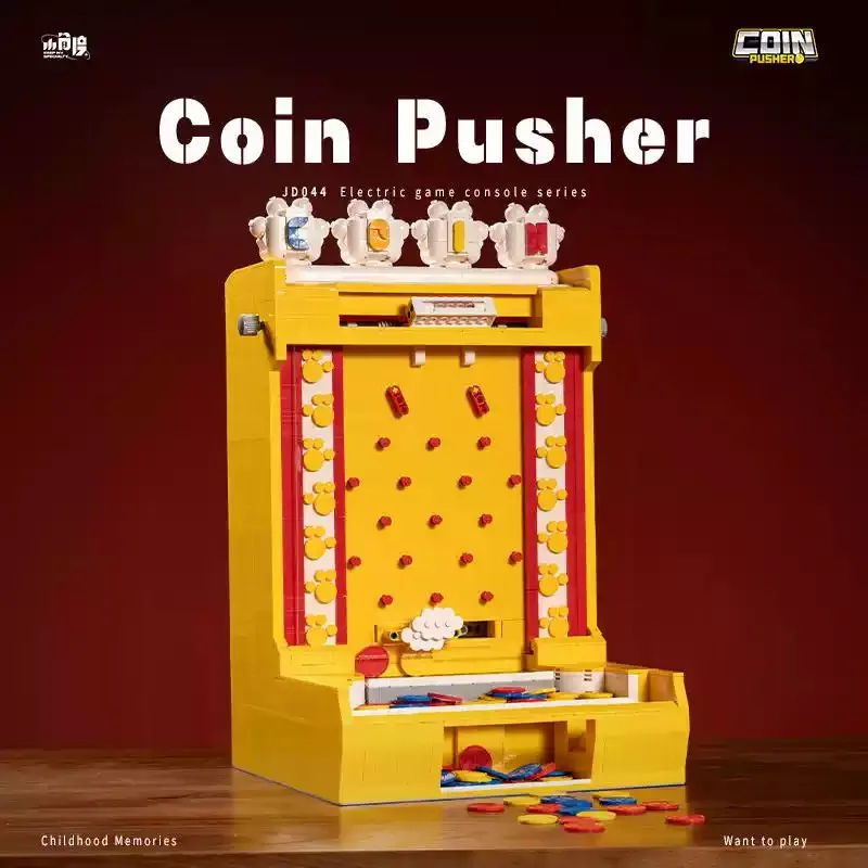 Electric coin pushing game console, DIY assembly of building blocks, particle puzzle game hall, showcasing creative toys 2093PCS