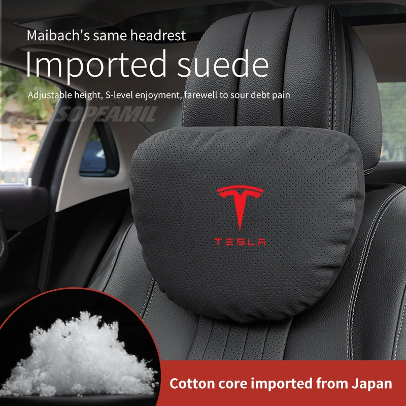 

Suede Car Headrest Neck Support Seat Lumbar cushion Breathable Soft Neck Pillow Pad For Tesla Model 3 Model Y Model S Model X