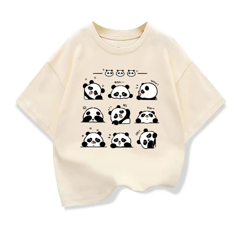 Cute Giant Panda Summer Short Sleeved Cotton Parent-child T-shirt Summer Outfit Handsome Children's Base Shirt