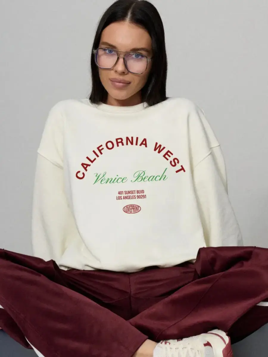 Sudaderas estéticas con estampado de insignia y letras para mujer, Jersey holgado de gran tamaño a la moda francesa, camisa blanca informal de manga larga para otoño