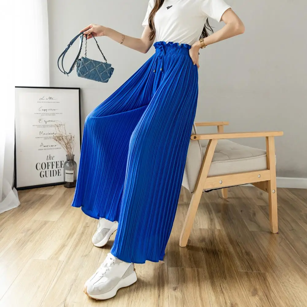 Wide-leg Pants Stylish Wide Leg Trousers Elastic High Waist Adjustable Drawstring Pleated Design Women's Casual Pants Pleated