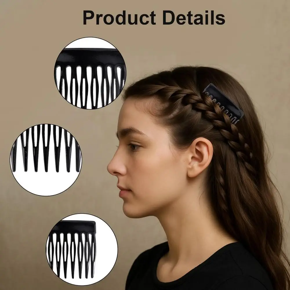 Fashion Black French Side Comb Small French Decorative Bun Hold Clips Strong Hair Styling Accessories for Girls & Women