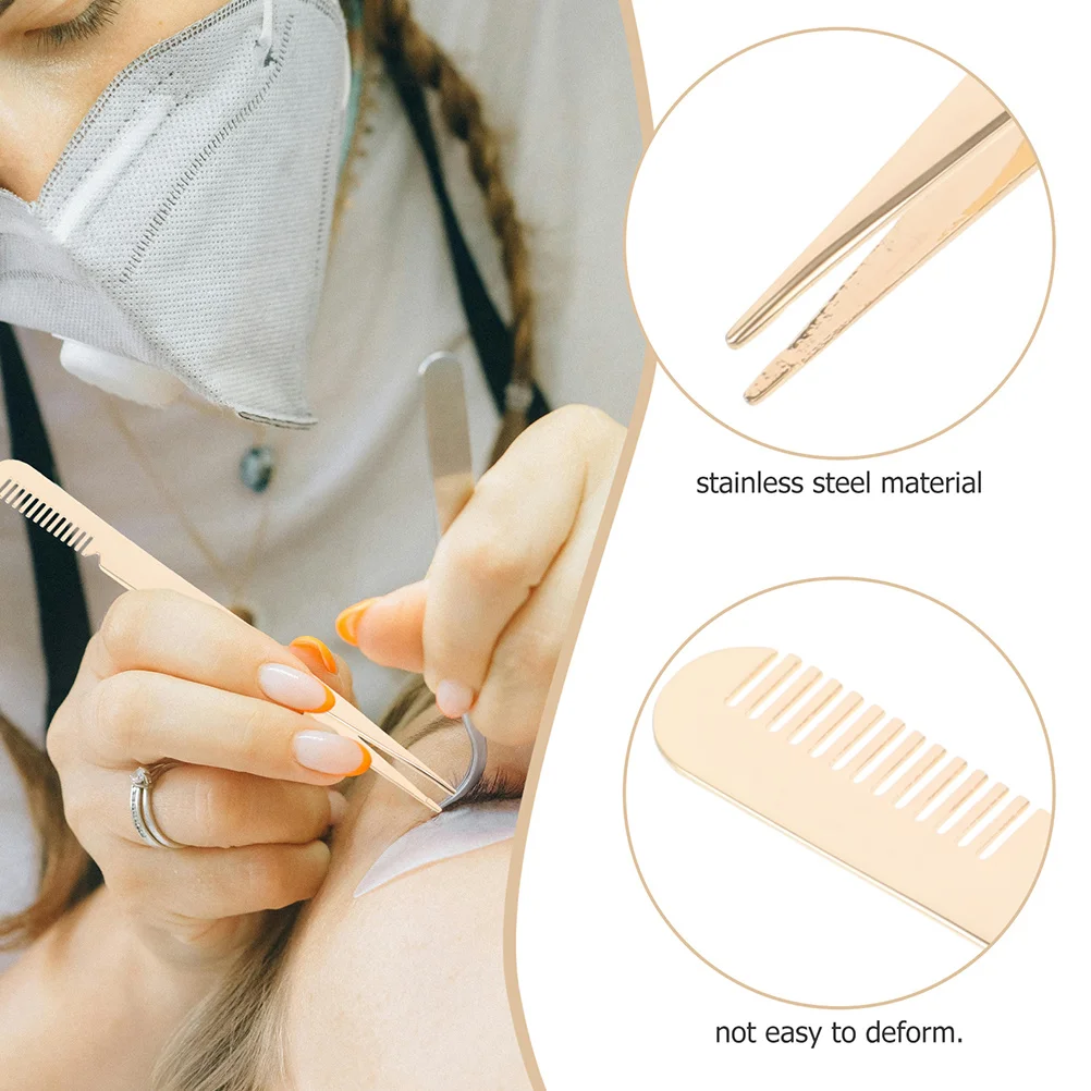 3 個のまつげピンセット、コーム付き、プロフェッショナルグレードのステンレス鋼のまつげクランプ、つけまつげエクステンションアプリケーション用、ポータブル