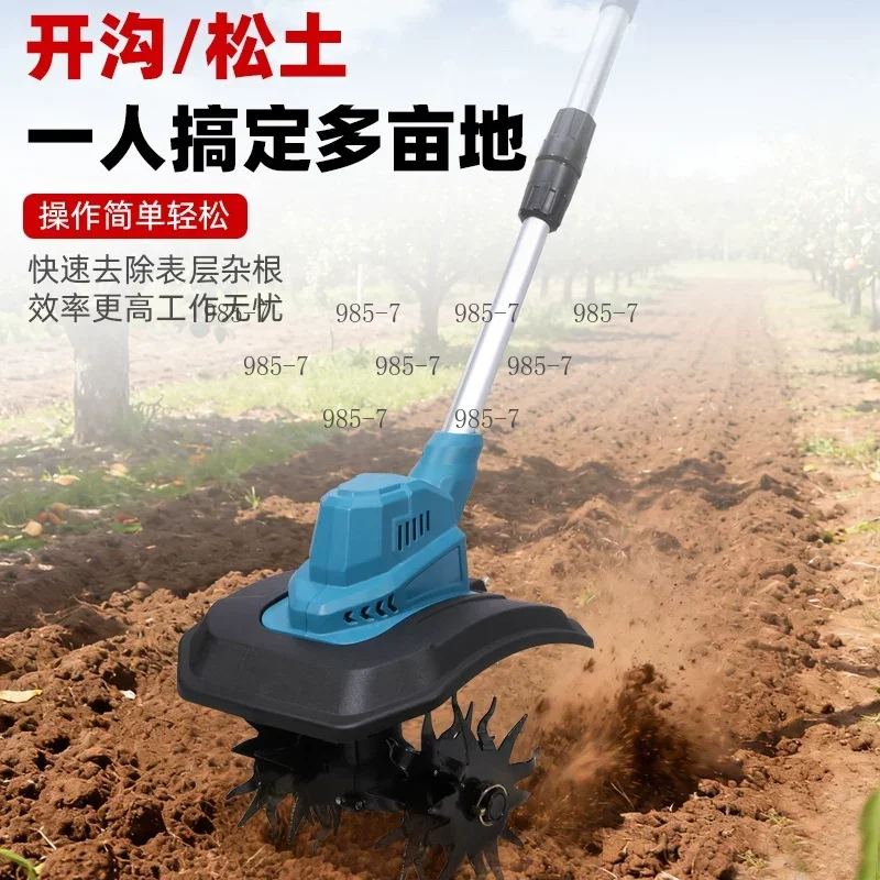 4-Blade Lithium Powered Mini Tiller, Household Portable Scarifier for Farm Soil Loosening