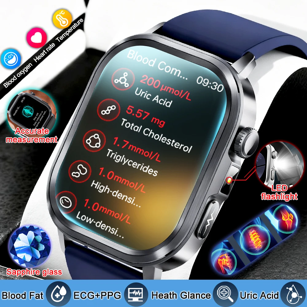 2025 New ECG+PPG Clock Women Men Uric Acid Blood Pressure Blood oxygen Body Analysis Body Fat BT Call LED Flashlight Smartwatchs