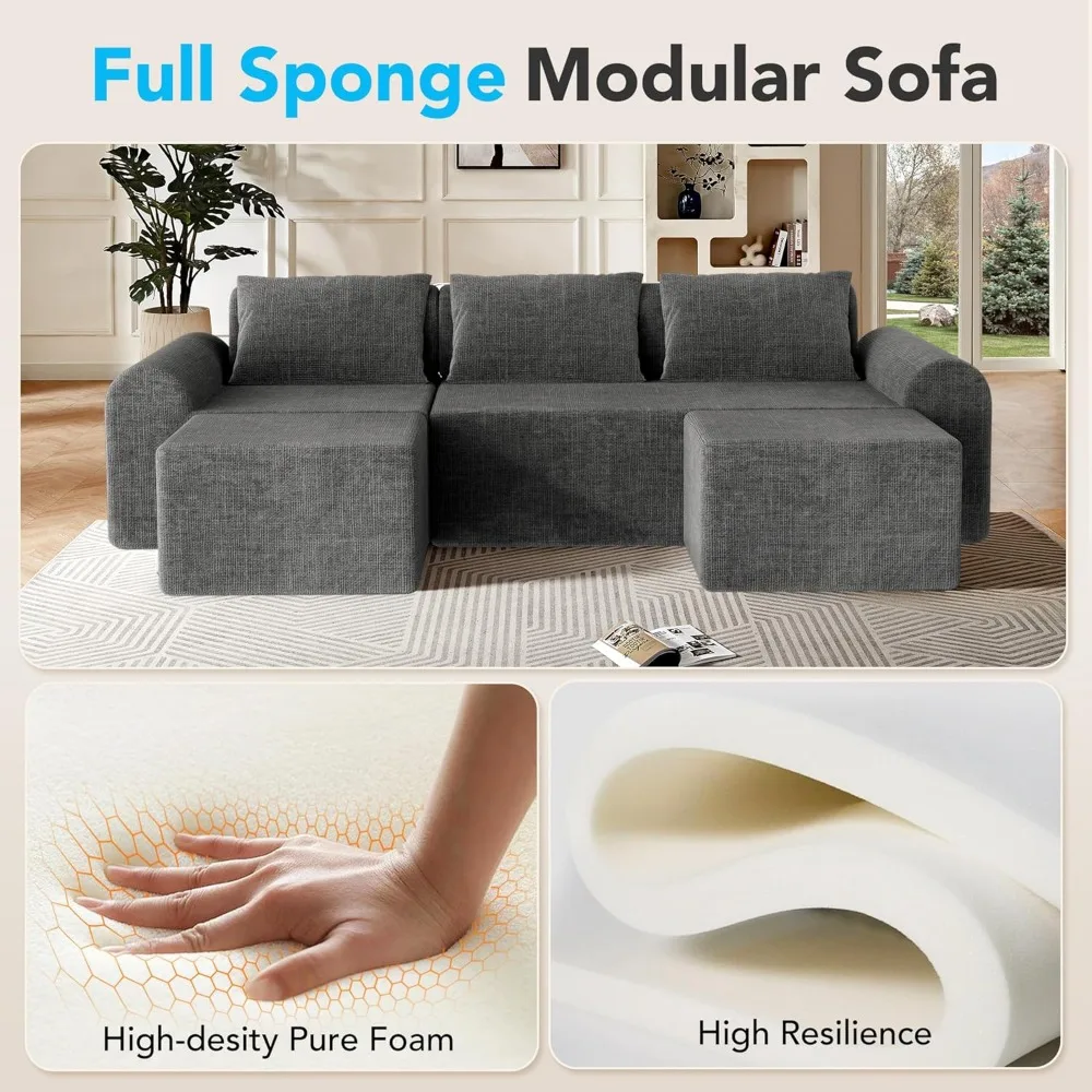 أريكة مقطعية للجلوس العميق على شكل حرف U مع مسندين و3 وسائد لغرفة المعيشة المريحة #4