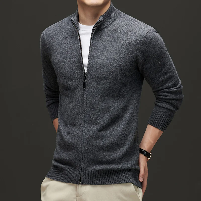 

Men's Knitted Cardigan High Quality 100% Wool Fall/Winter Breathable Soft Thickened Daily Jacket Sports Jacket