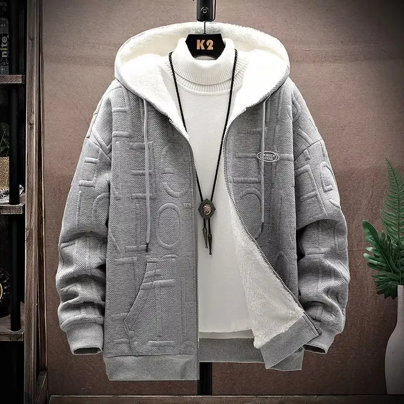 Men's Autumn/winter Lamb Wool Vintage Sweatshirt Jacket Loose-fit Fleece-lined Thickened Top Student Cardigan