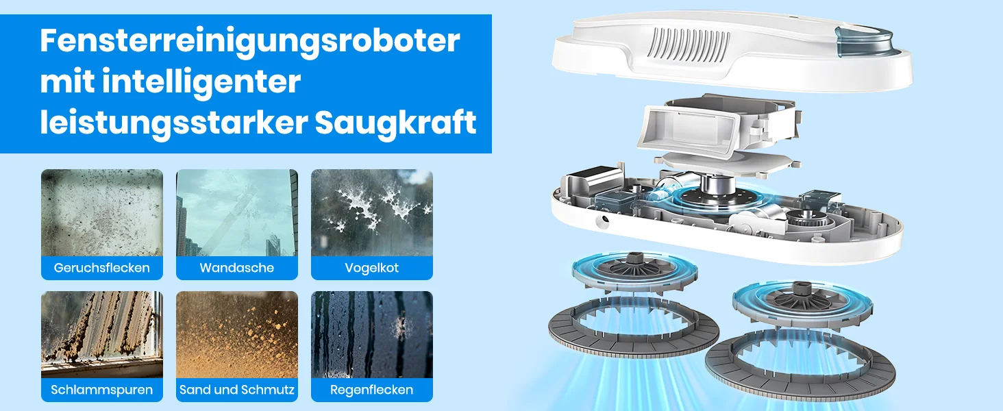 Fensterputzroboter mit Doppelsprühfunktion & 3800 Pa Saugkraft