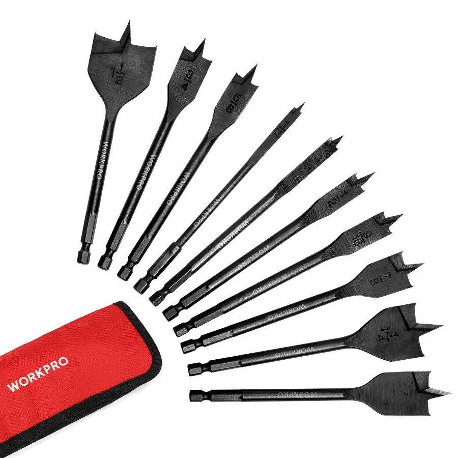 

10Piece Pro Spade Drill Bit Set with Black Coating Premium Carbon Steel for Woodworking Projects Assorted Sizes from 1 4 to 11