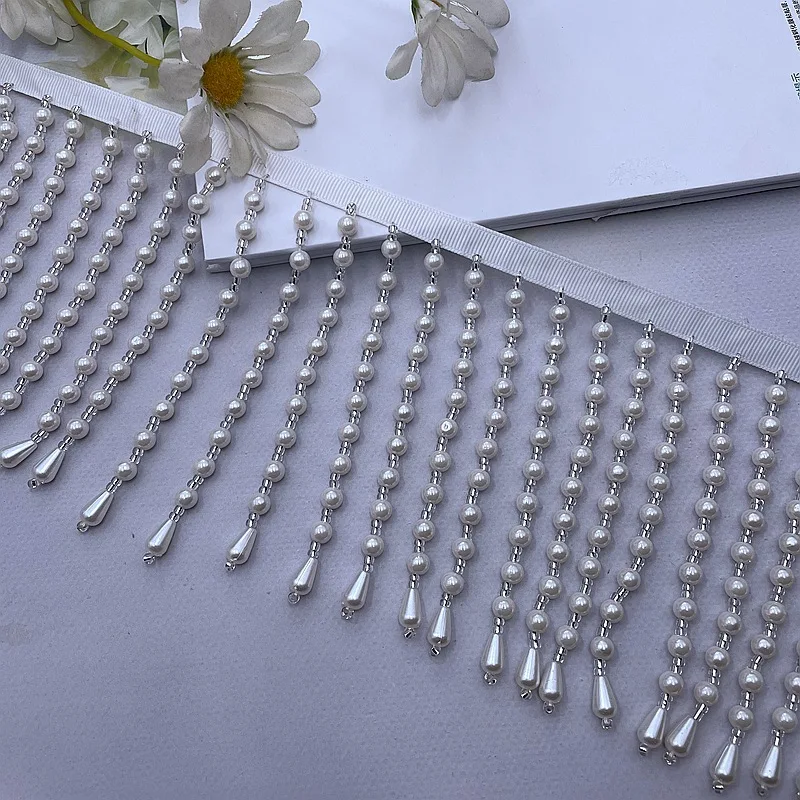 

Handmade Beaded Pearl Fringe Pendant DIY Clothing Lace Trim Accessories White Pearl Tassel Decorative Ribbon Accessories