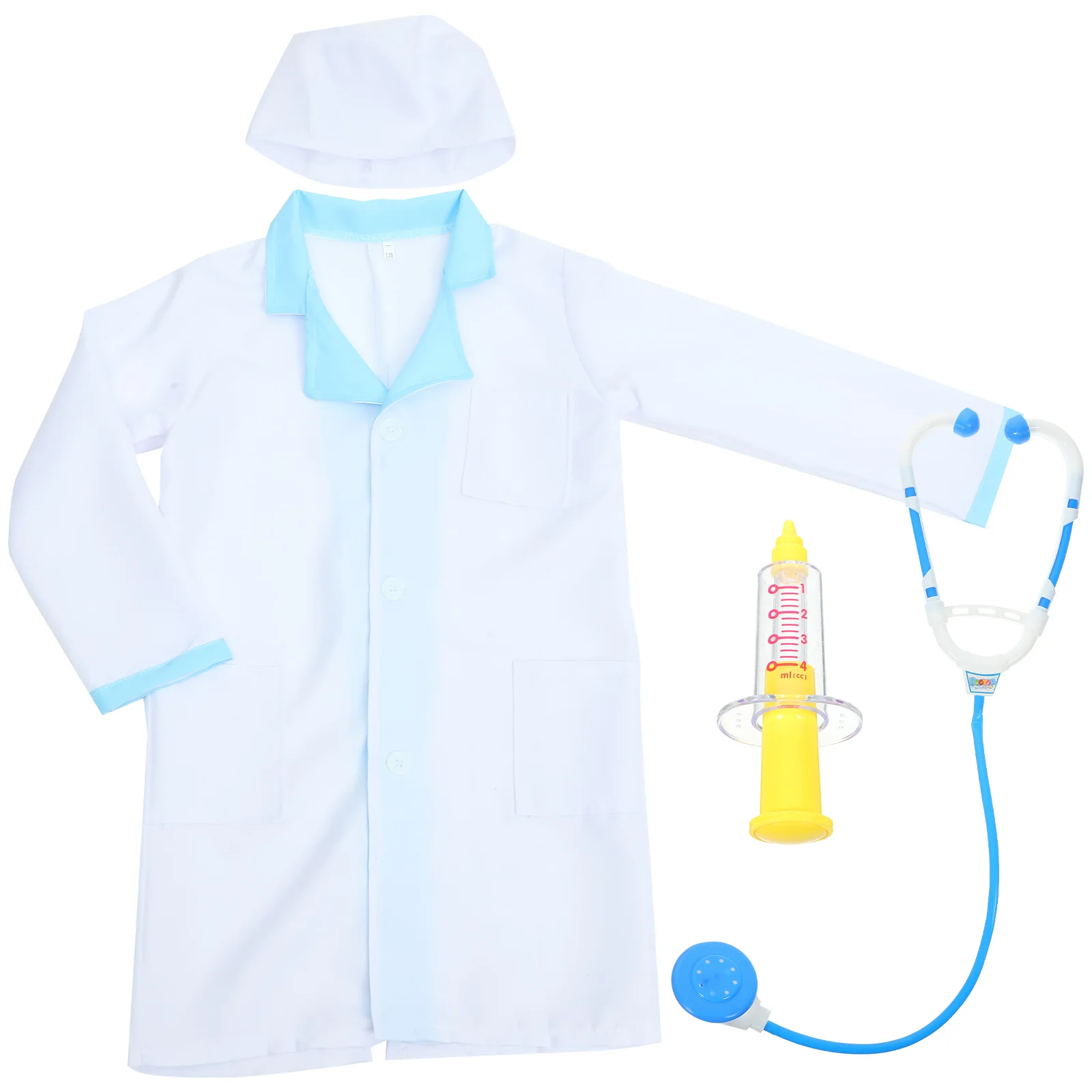 1Set Boys Doctor Costume Outfit Cosplay Role Play Uniform for 6-8 Years Old Syringe Stethoscope Shirt Halloween Stage