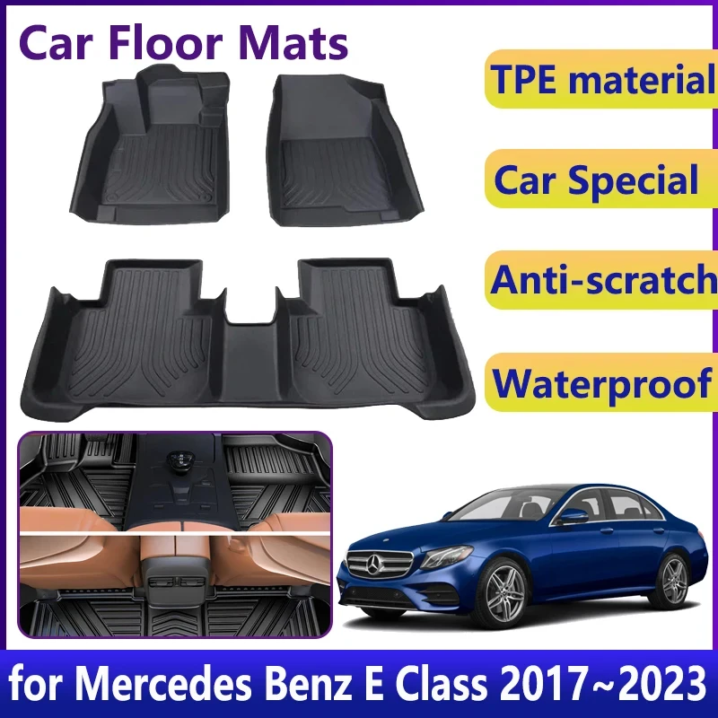 

TPE Car Floor Mat For Mercedes Benz E Class W213 L Accesories 2017~2023 Waterproof Universal Leather Foot Pad LHD Carpet Cushion