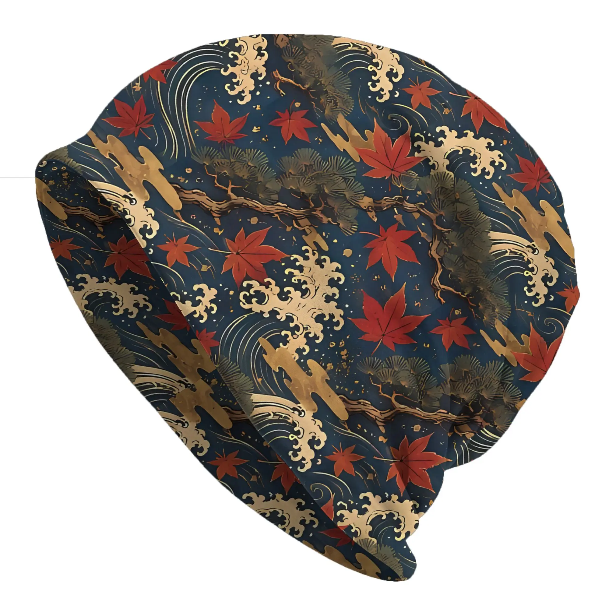 Autumn Japanese Woodblock Autumn Maple Pattern Bonnet Homme Fashion Thin Hat  Skullies Beanies Caps Men Women Style Hats