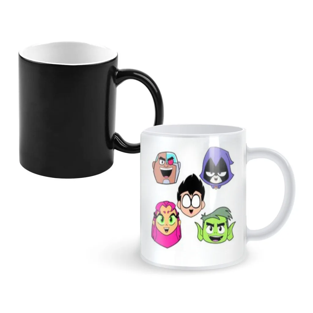 Tazas de café de T-TEEN-TITAN de dibujos animados, taza de té creativa que cambia de Color, tazas de leche de cerámica, regalos interesantes novedosos