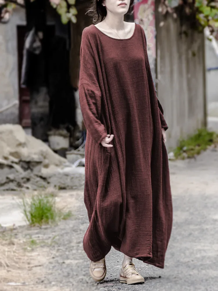 Vestidos Mujer 2025 Latest Autumn Spring Solid Color Cotton Linen Robes Dress for Women Large Size Plus Size Artist Ropa Dresses
