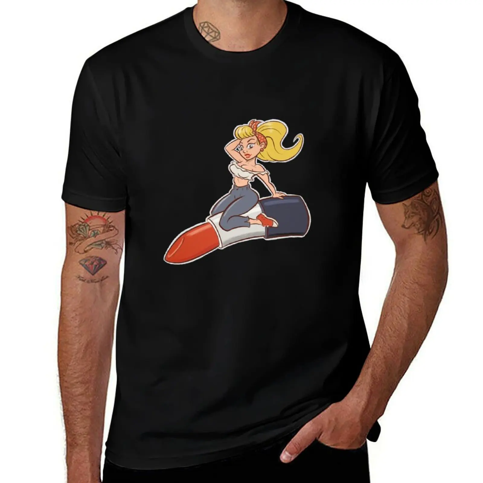 Pin-Up Girl Riding A Lipstick T-Shirt Street Style Casual Tee Shirt
