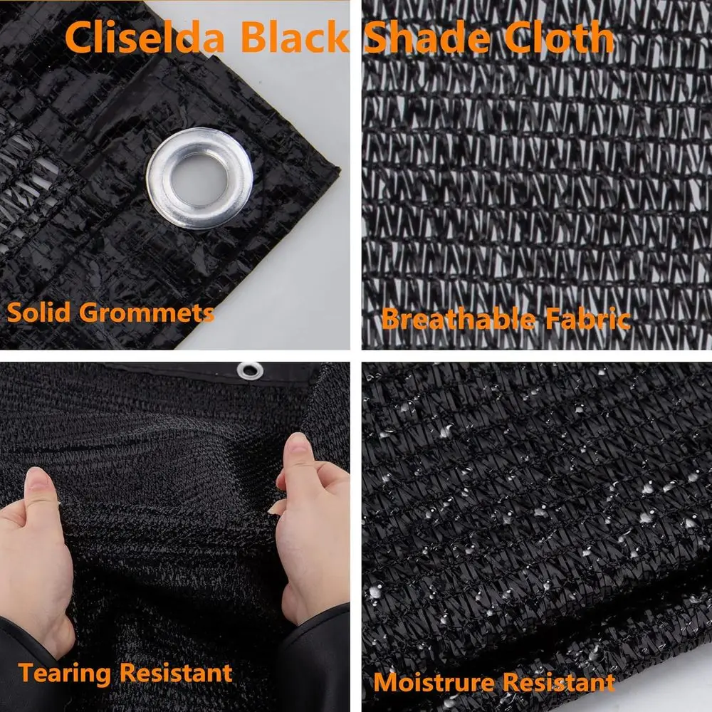 UV-Resistant 6x50ft Black Patio Shade Cloth with Grommets for Outdoor Plants, Garden, and Greenhouse Protection