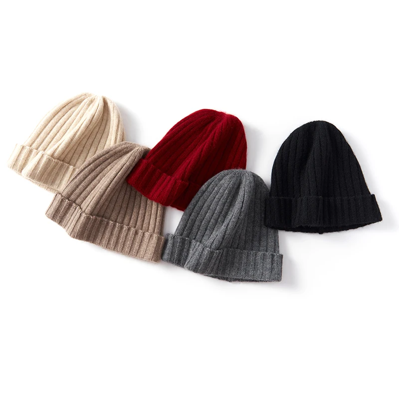 

100% кашемировые однотонные шапочки в полоску для женщин, зимние корейские модные эластичные мягкие теплые шапочки для защиты ушей, кепка Skullies для бега