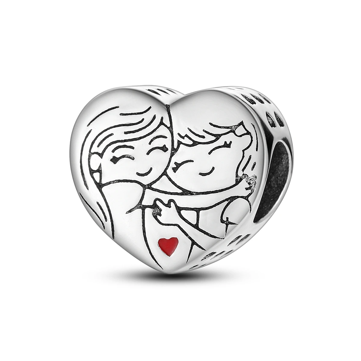 925 Sterling Silver Heart Shape Mother Daughter Hug Bead Fit Bracelets Red Enamel Love Family Charm for Women DIY Jewelry Making